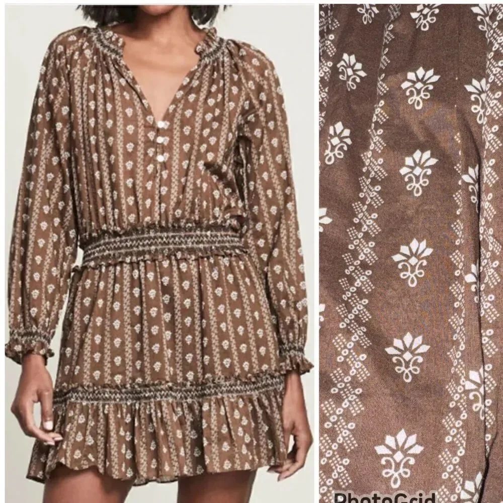 New Veronica Beard Hazel Print Espie Mini Dress Small Brown Floral